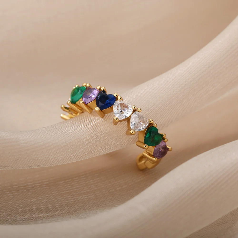

Multi-row Colorful Zircon Heart Rings For Women Lover Gold Heart Square Couple Ring Finger Aesthetic Wedding Jewelry Gift 2021