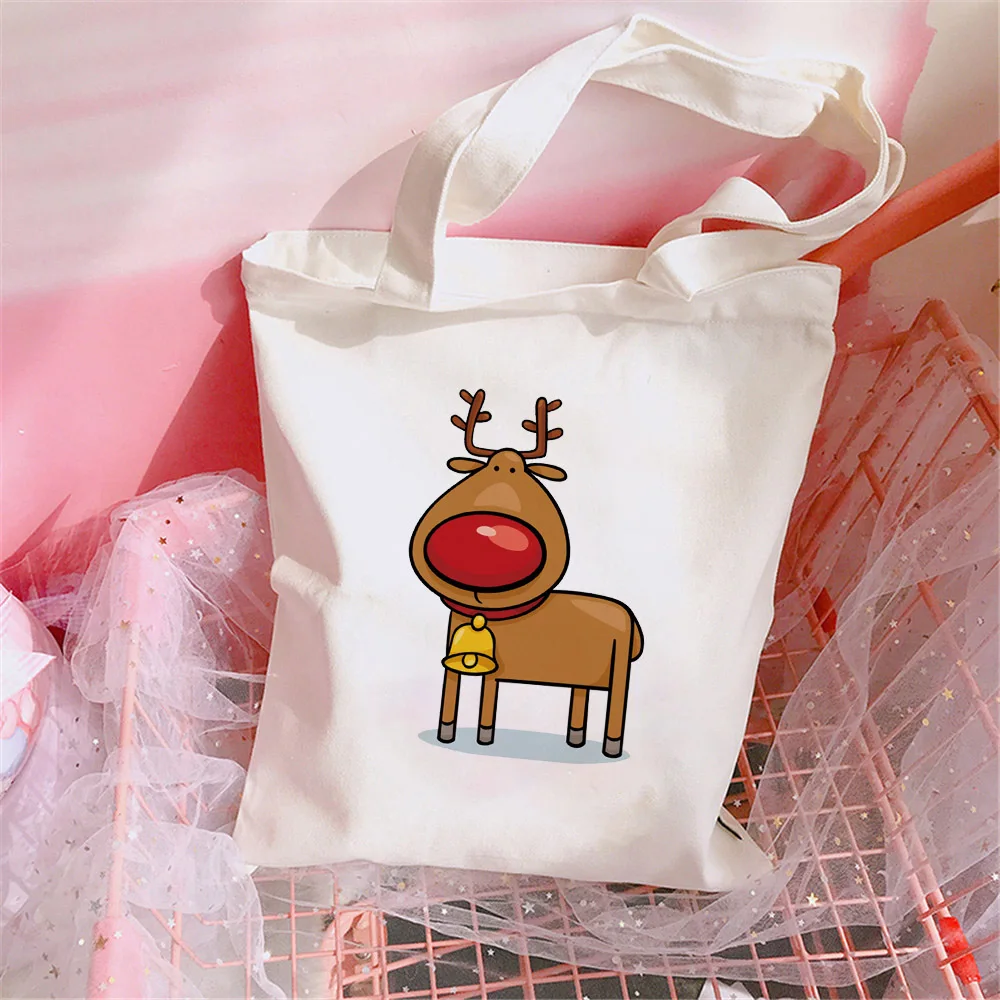 

Cartoon Pattern Elk Women's Printed Shopping Bag Foldable Shoulder Bags Handbag Christmas Girl Tote High Capacity Eco Reusable