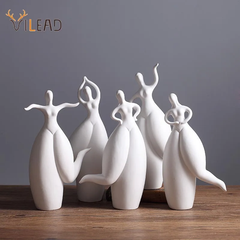 

VILEAD Ceramic White Fat Lady Dancer Statues Modern Dancing Women Figurines for Interior Nordic Home Decoration Accessories Gift