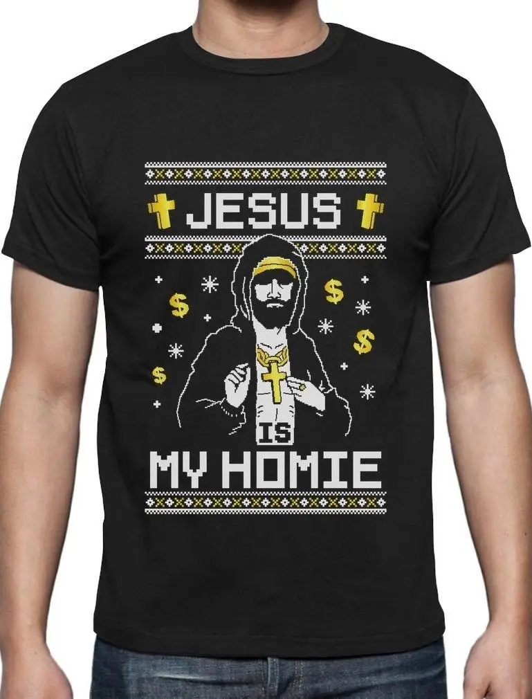 

Newest 2018 Men's Fashion Jesus Is My Homie Ugly Christmas Sweater T-Shirt Xmas Gift Funny Cotton Tee