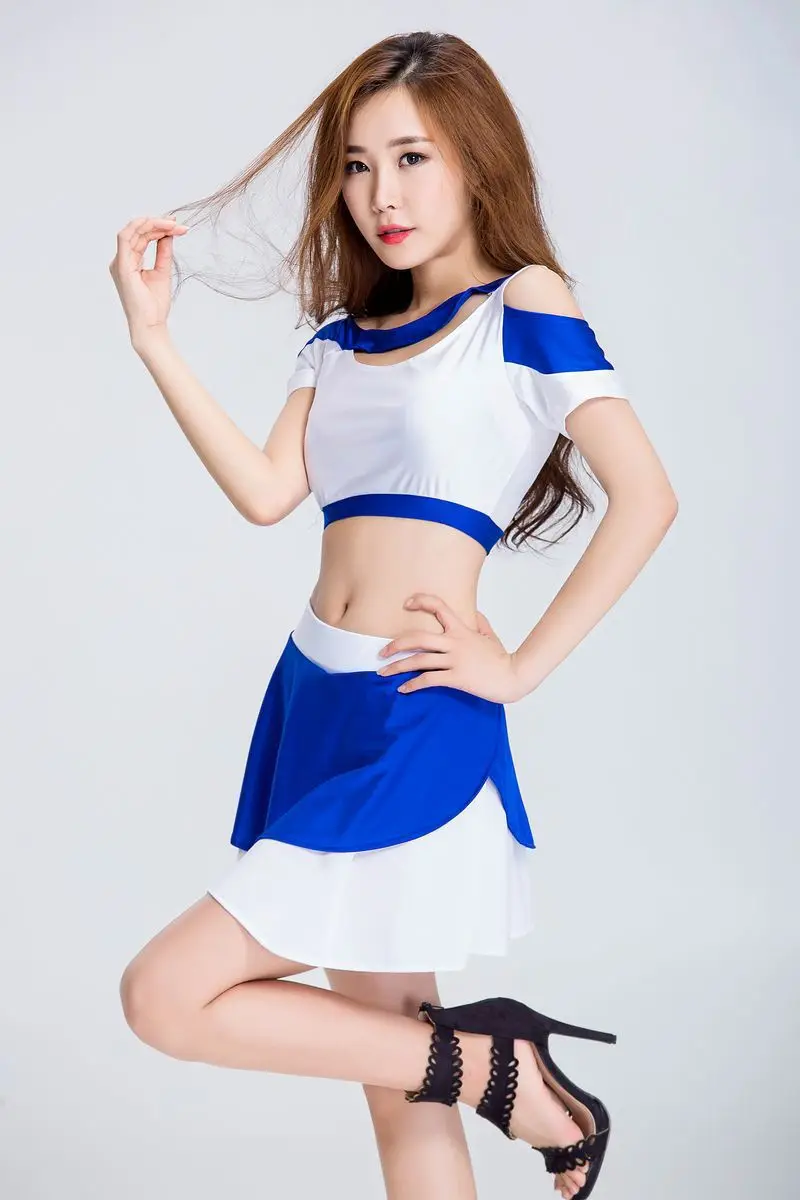 Сексуальный синий белый костюм Болельщицы одежда для футбола регби баскетбола