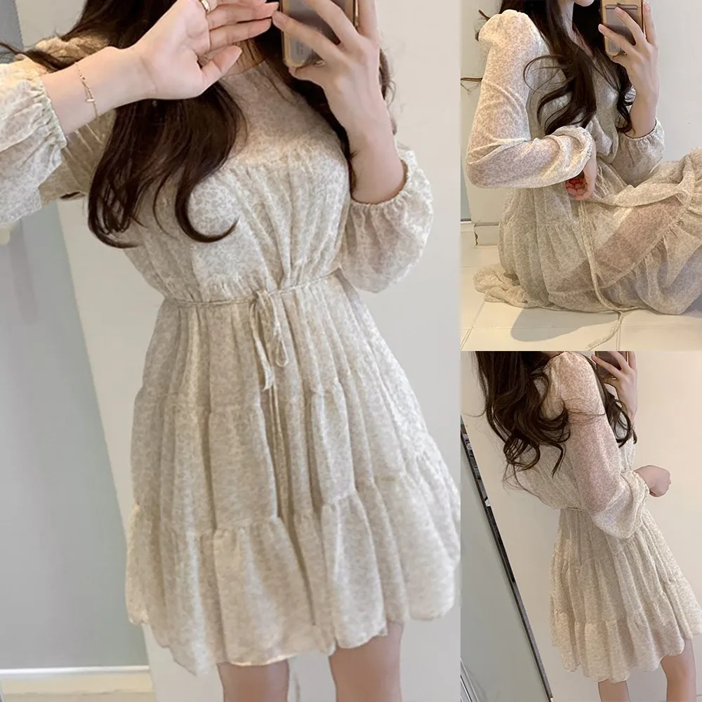 

Women Long Sleeve Elegant Dresses Floral Print Basic Office Wear Prairie Dress Spring Women Long Sleeve Elegant Office 2022 New
