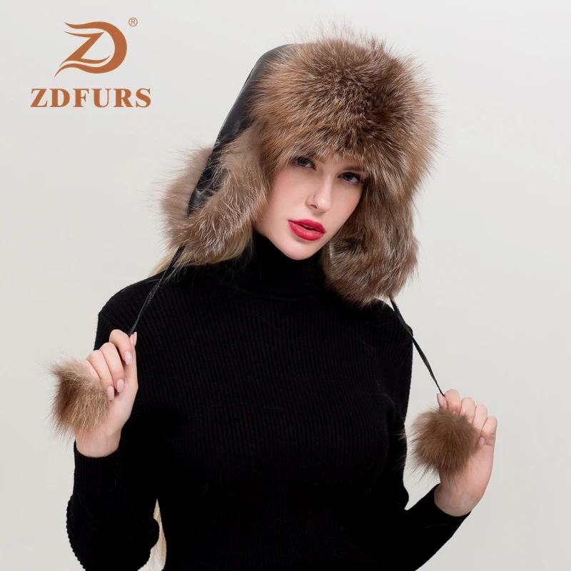 ZDFURS * женская шапка из натуральной лисьей кожи зимняя ушанка шапка-бомбер русская
