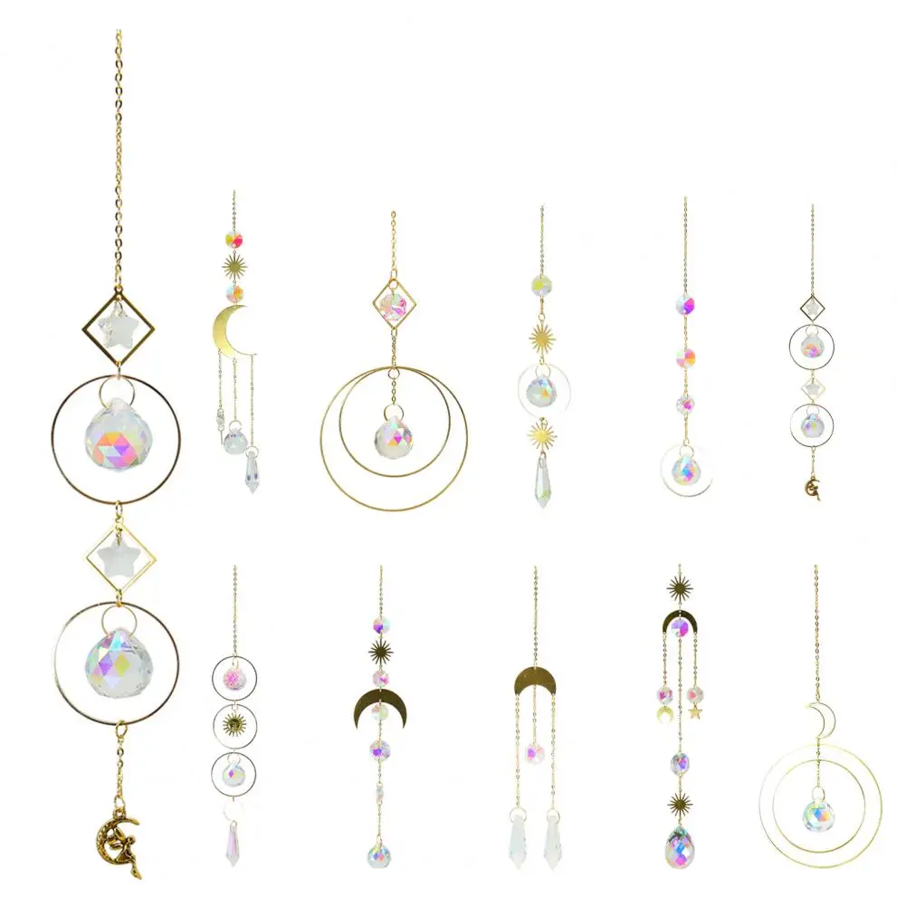 

Hot Sales Artificial Crystal Pendant Nice-looking Handmade Attractive Wind Chime Star Moon Sun Catcher Hanging Pendant for House