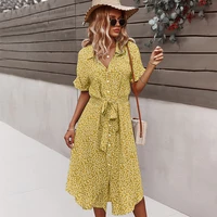 v neck short sleeve floral print dress women clothing casual vacation style spring summer fashion middle waist sexy swing skirt