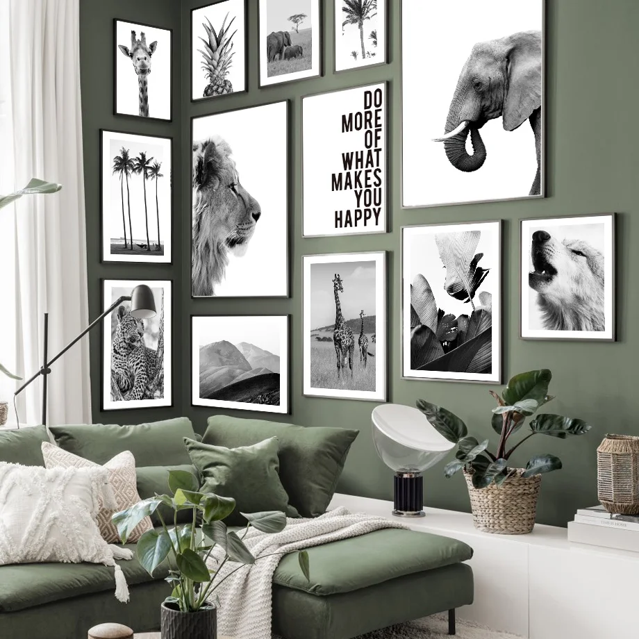 Настенная картина с животными на холсте слон лев волк гепард жираф скандинавский