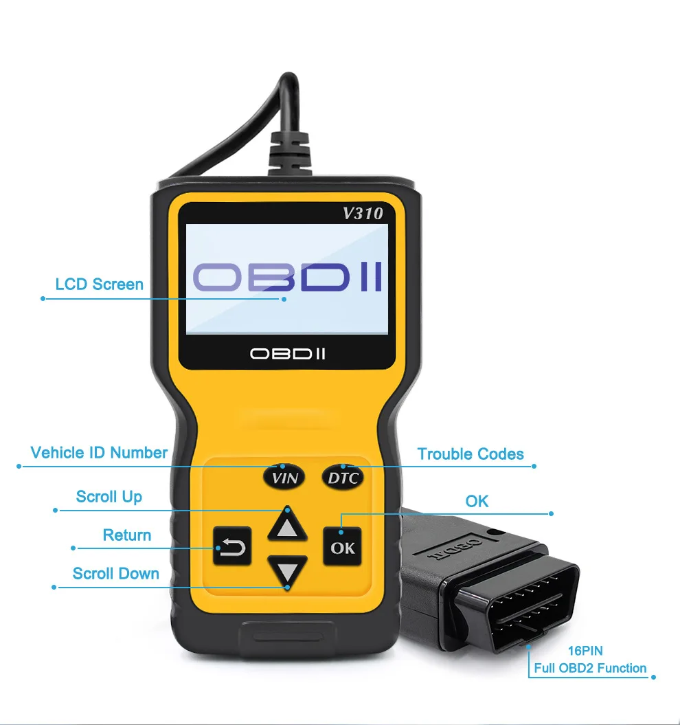 V310 считыватель кода сканер OBDII проверка неисправности двигателя OBD2
