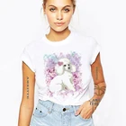 Футболка женская с коротким рукавом, белый художественный смешной Рисунок пуделя в сиренях, повседневная Милая рубашка для девушек