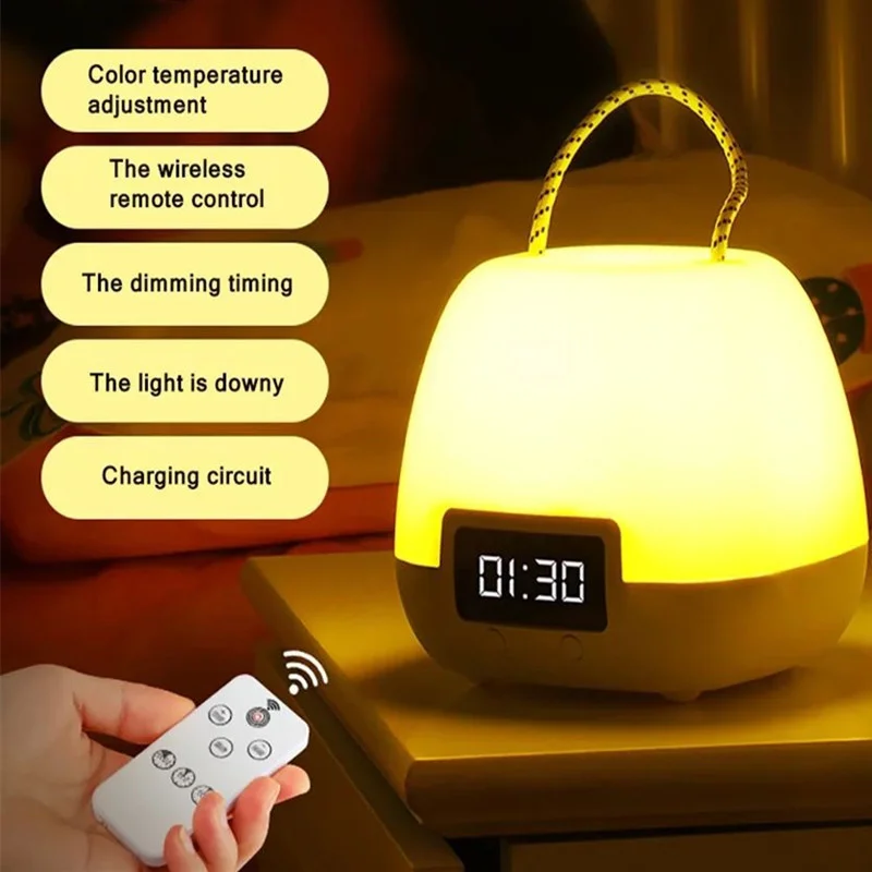

Dimmable Portable Lanterns Eye-protected with Clock Remote USB Rechargable Led Night Lamp Indoor Outdoor Camping Emergency Light
