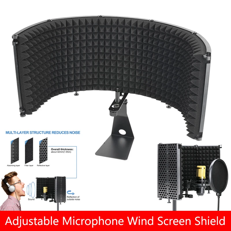 

Broadcast Studio Adjustable Angle Foldable Noise Reduction Sound Absorbing Microphone Wind Screen Shield Recording Accessories