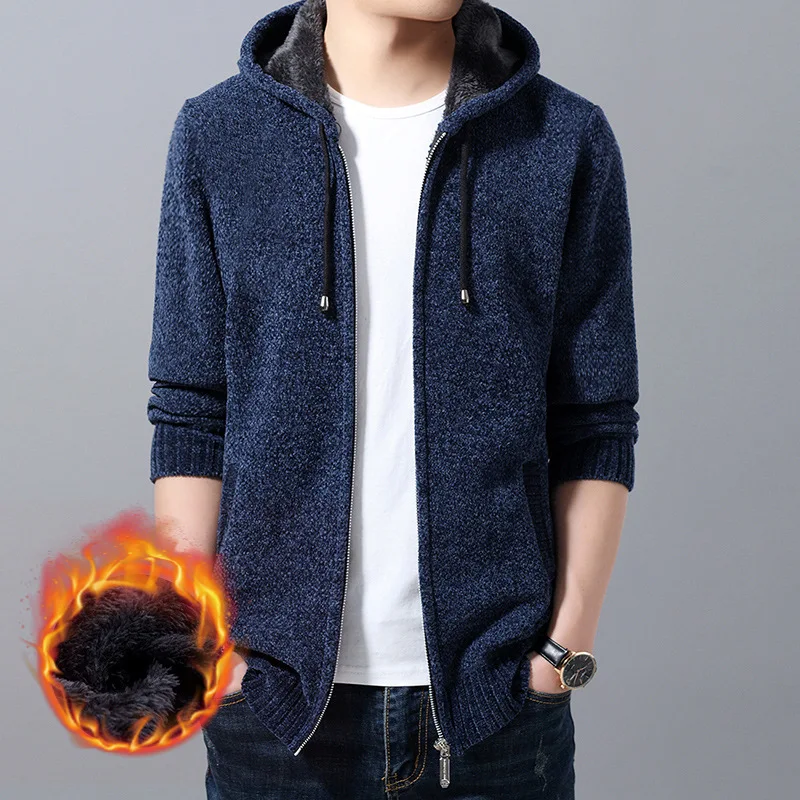 Мужской теплый кардиган MOOWNUC повседневный плотный свитер с защитой от ветра