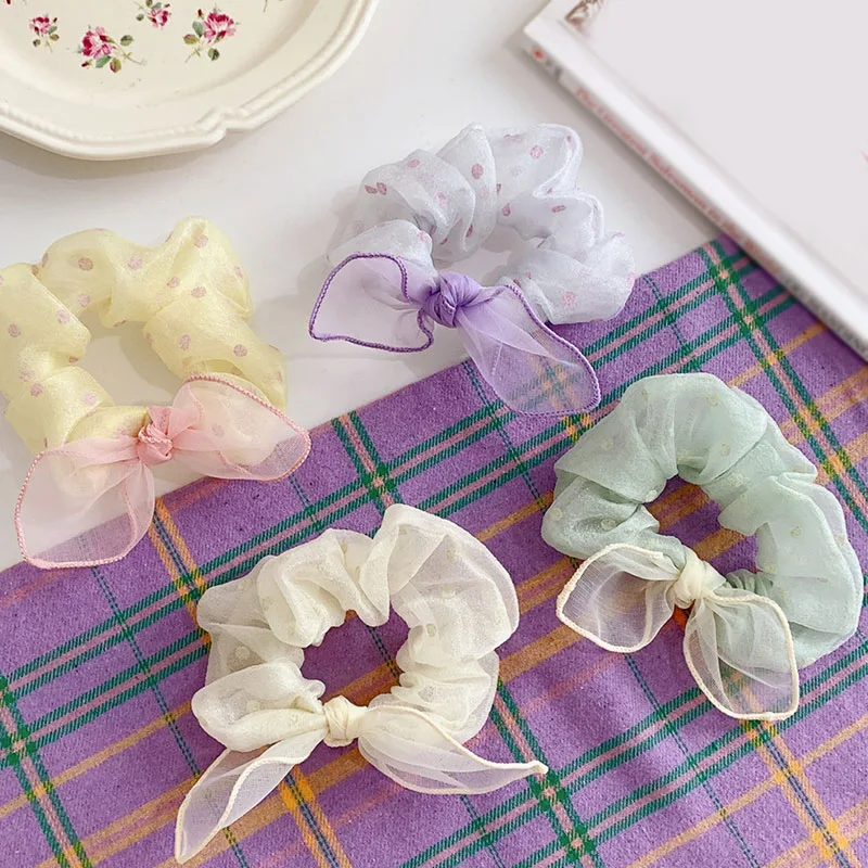 

Sweet Lace Bow Scrunchy Mesh Organza Polka Dot Butterfly Elastic Hair Bands Scrunchies Ponytail Holder Hair Rope Ring Hair Ties