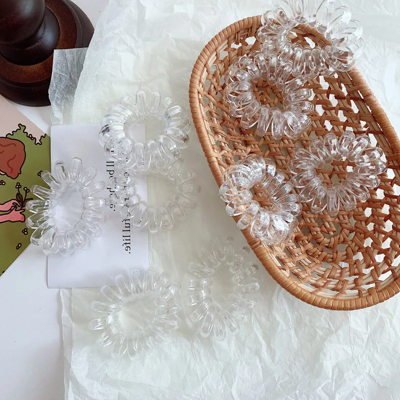 

6Pcs Fashion Girl Spiral Hair Bands Transparent Ring Hair Rope Accessories For Women Rubber Tie Elastic Female Ponytail Holder