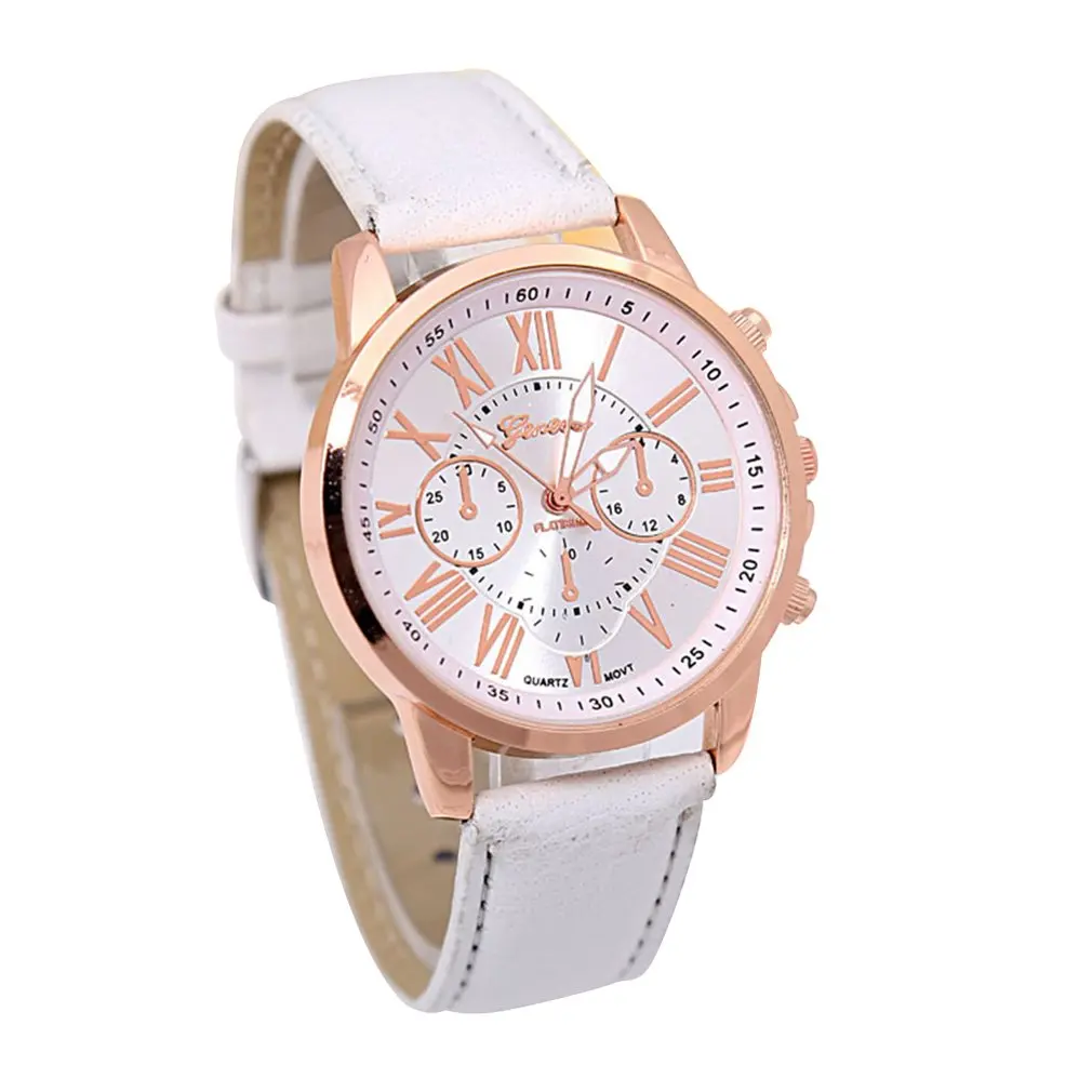 02 Fashion Brand Multi-function Analogue Round Big Dial Quartz Leather Strap Watch Wristwatch Coloful Strap - Цвет: 02