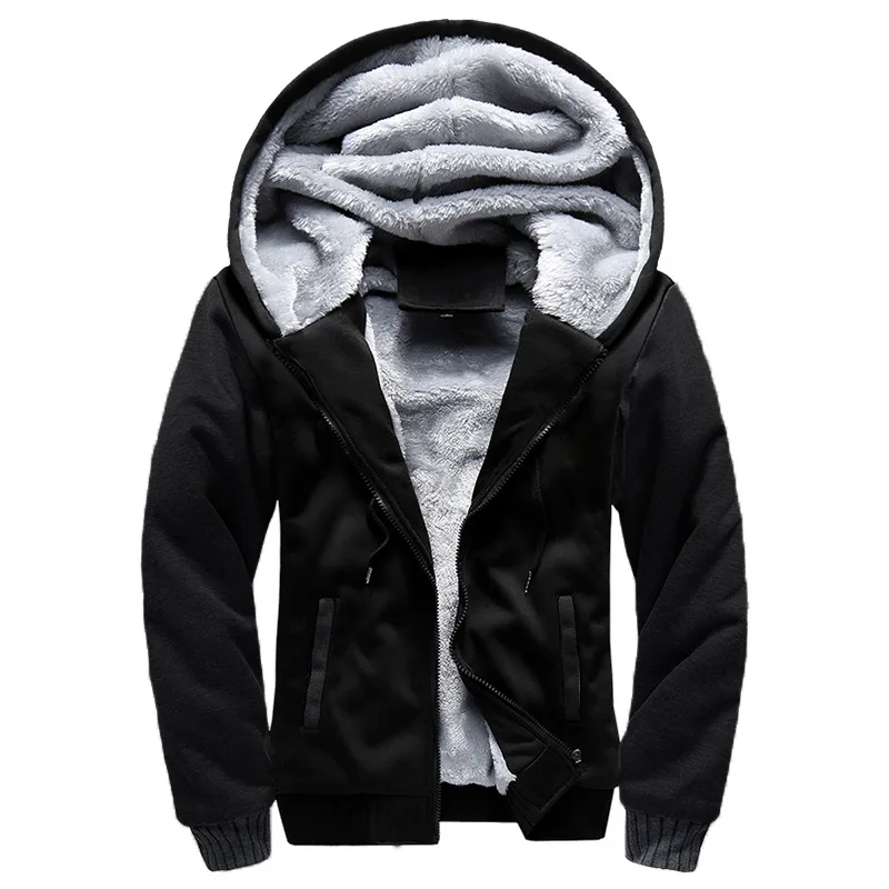 

New Winter Sportswear Solid Color Thickened Men's Oversized Hoodie With Cashmere Zipper Cardigan Color Matching Coat