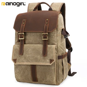 ainogirl camera bag leather canvas anti theft professional detachable camera bag retro double shoulder slr backpack outdoor bag free global shipping