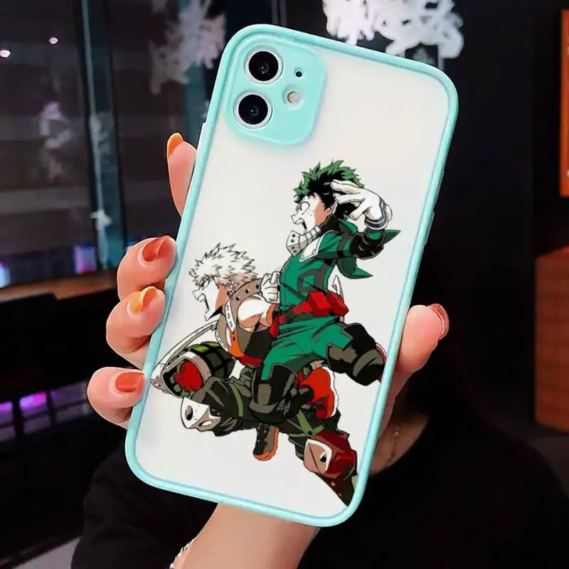 

Anime My Hero Academia buko Phone Case For iPhone 12 11 Mini Pro XR XS Max 7 8 Plus X Matte transparent blue Back Cover