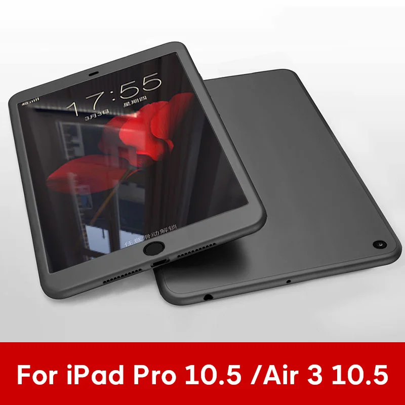 Pro 10.5 Air 3 BK Силиконовые 360 Полное покрытие чехол для iPad 10,2 9,7 чехол для iPad mini, 4, 5, Чехол для iPad Pro 10,5 воздуха на возраст 1, 2, 3, со стеклом - Цвет: Pro 10.5 Air 3 BK