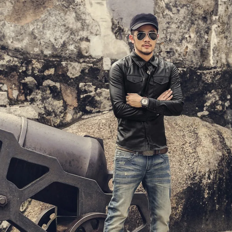 Рубашка мужская приталенная с длинным рукавом модная блуза из искусственной