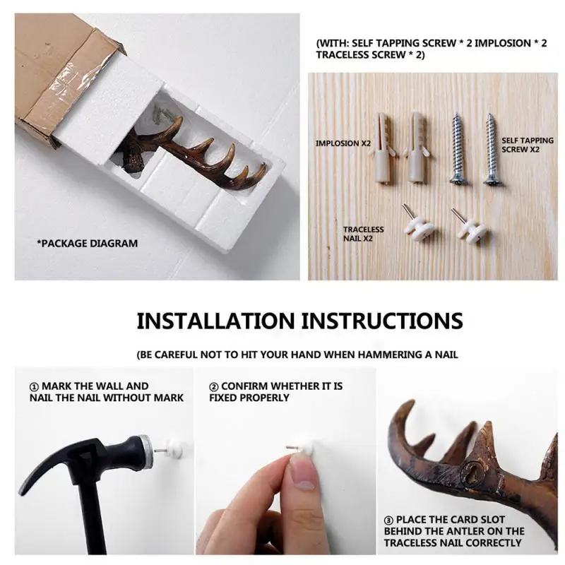 

Synthetic Resin Antler Shaped Wall Hanging Coat Racks Vintage Creative Key Hooks For Clothing Store Porch Storage Decoration