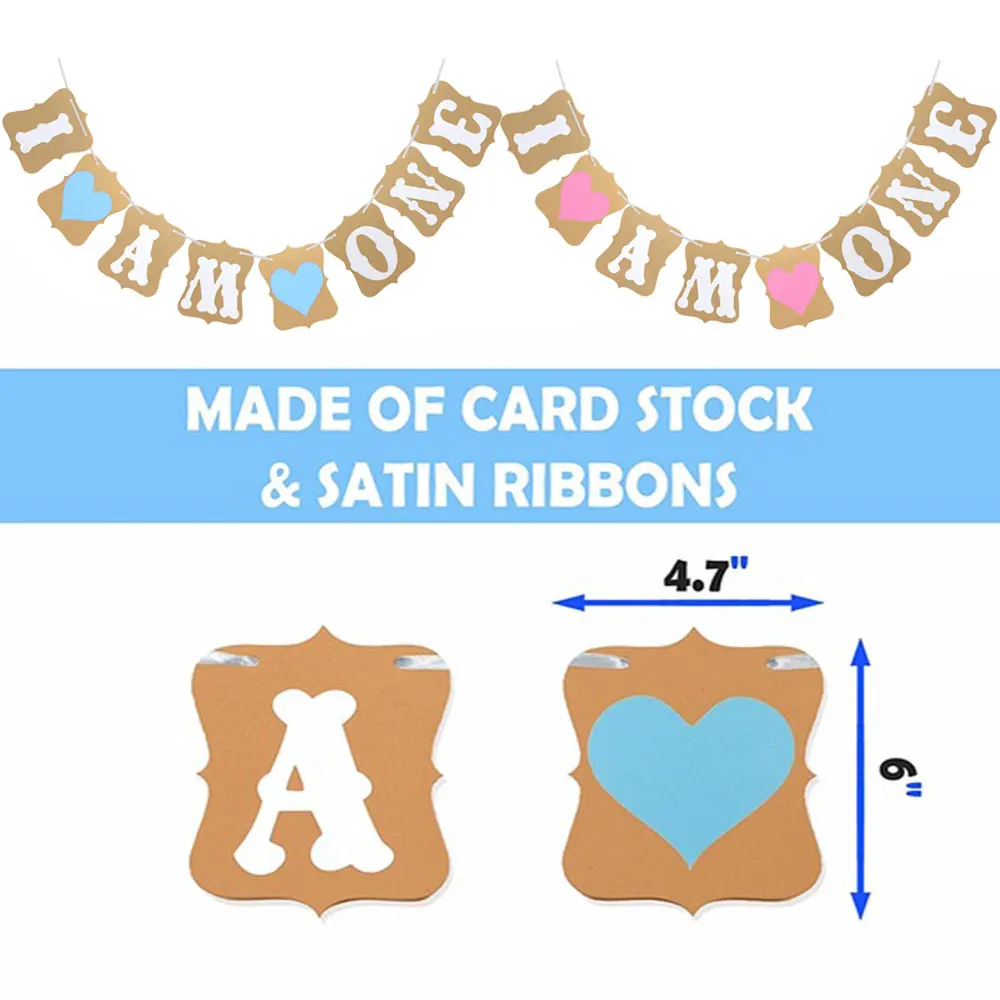 

I Am One Kraft Paper Banner Boy Girl 1st Birthday Party Decorations Pink Blue Number Foil Balloon Tassel Garland Baby Shower