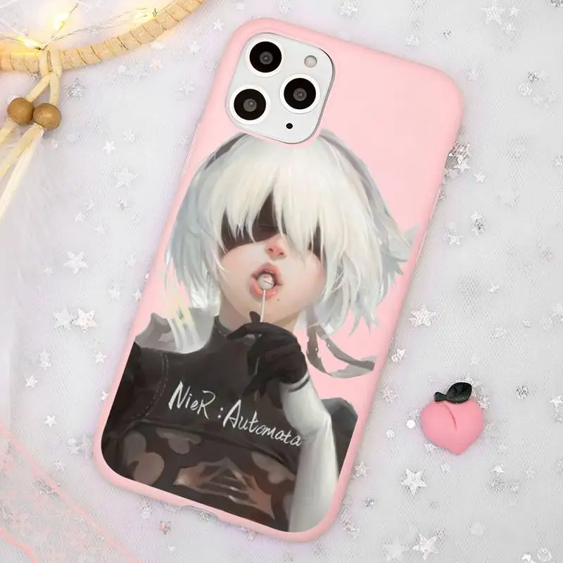 

Anime Nier Automata 2b Phone Case Candy Color Pink for iPhone 11 pro XS MAX 8 7 6 6S Plus X 5S SE 2020 XR