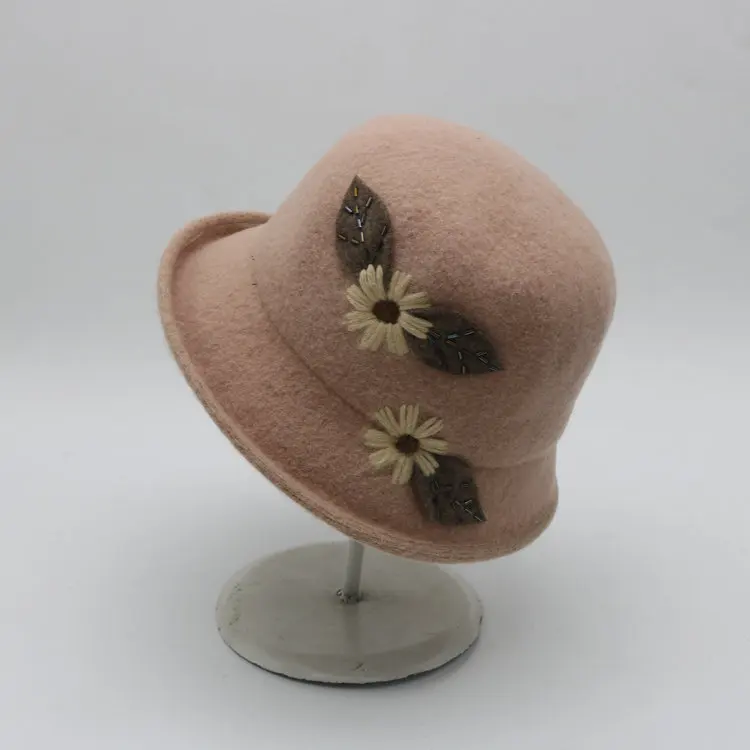 

202110-5048378 new wool Travel winter keep warm Countryside lithe soft flower embroidery lady bucket cap women leisure hat