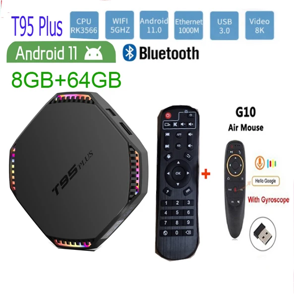 ТВ приставка на Android 11 2021 дюйма T95 Plus RockChip RK3566 8K медиаплеер Ultra HD 5 ГГц Wi Fi Bluetooth