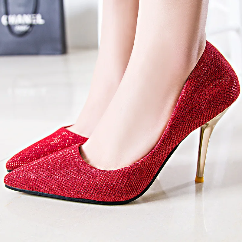 Женские туфли на высоком каблуке WSH3179 серебристые с закрытым носком и острым