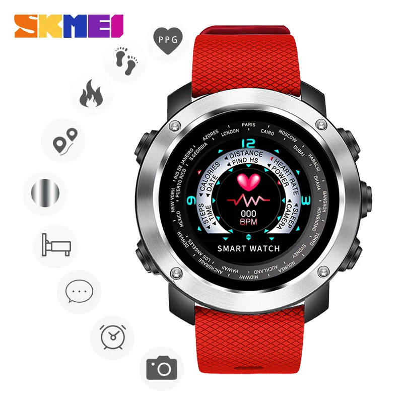 SKMEI 3D UI цифровой Смарт-часы Для мужчин спортивные часы Smartwatch сердечного ритма калорий дистанционного Водонепроницаемый Наручные Мужской Relogio Masculino W30