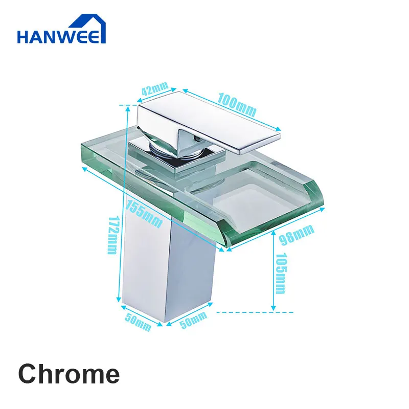 Светодиодный смеситель для раковины латунный кран Водопад с регулировкой