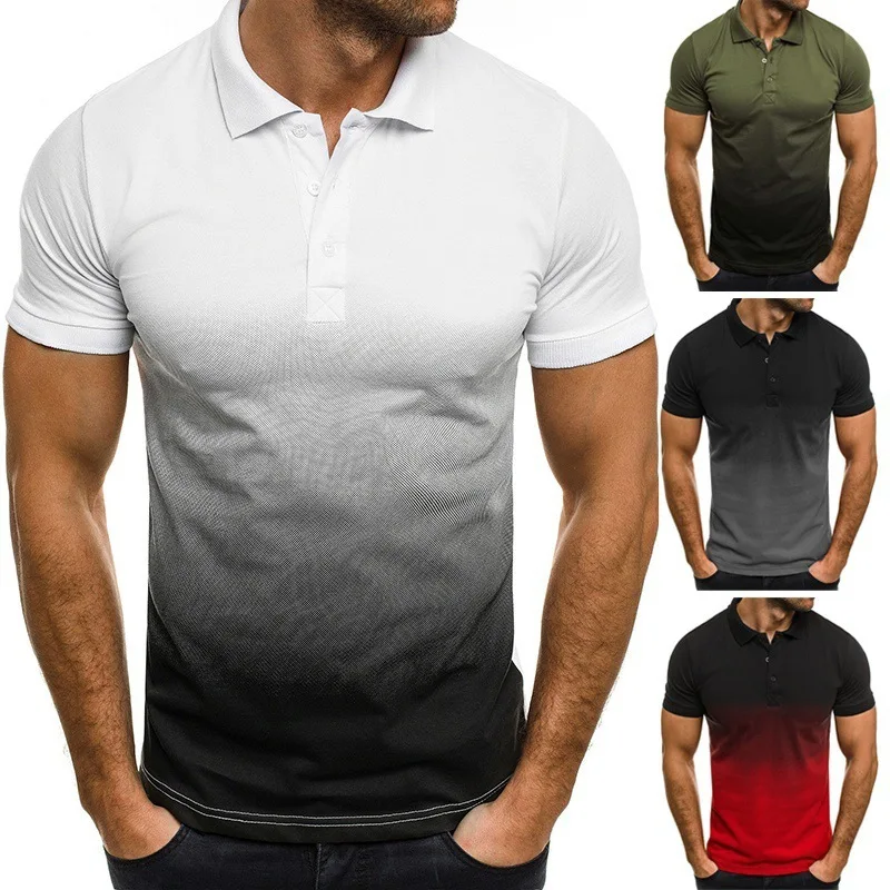 

Men's Polo Shirts Gradient Color Tshirt Boss Male Short Sleeve Tees Jersey Trendy Youth Slim Fit Topshirts Golftennis Sportwear