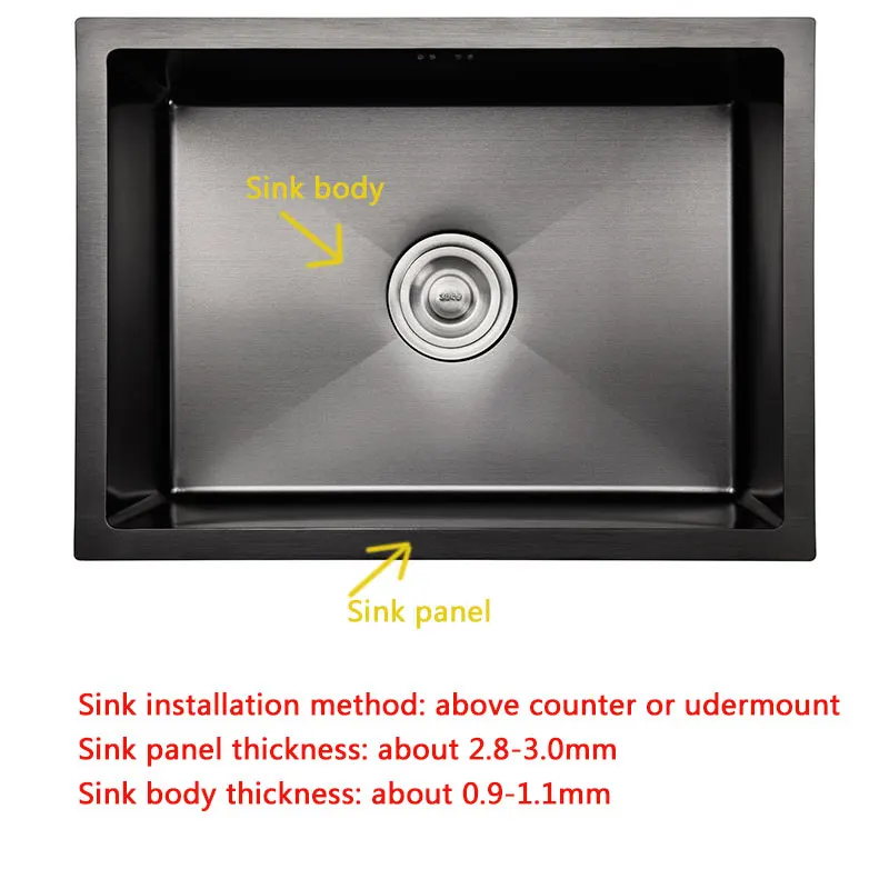 black sink udermount or above counter kitchen vegetable washing basin stainless steel single bowl sinks pia | Обустройство дома