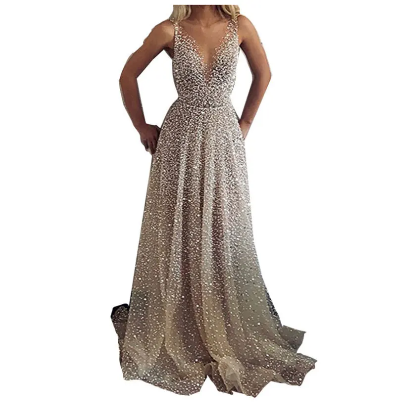 

2020 Women's Dress Sequin V Collar Party Dress V Collar Dress