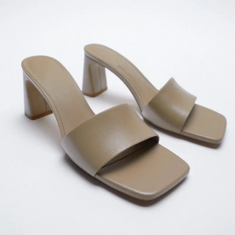 

Дизайнерская обувь, Новинка лета 2021, серые босоножки на высоком каблуке, тапочки на каблуке Thich, 8 см, модные тапочки One Word для женщин