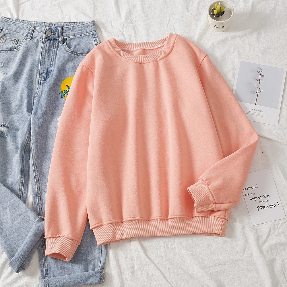 

Women's Sweatshirts Social Harajuku Hoodies Candy Colors Hoodies Tops Women Sweatshirt Long-sleeved Cotton Pullover Clothes