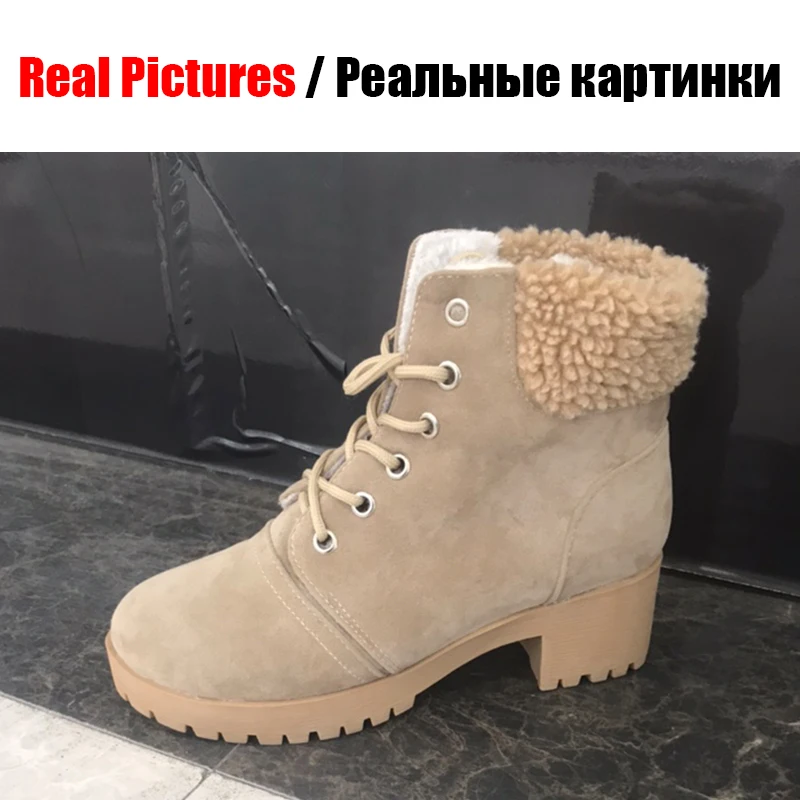 SARAIRIS/Новинка, Прямая поставка, большие размеры 34-43, Нескользящие ботинки на платформе, женские теплые ботильоны, г. Зимняя женская обувь на среднем каблуке
