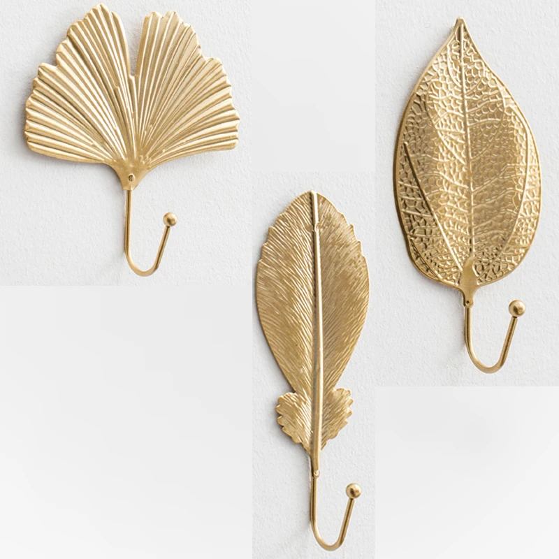 

Creative Nordic Combination Wall Hanging Coat Hook Free Punch Coat Hook Key Wrought Iron Wall Decoration Golden Leaf Storage