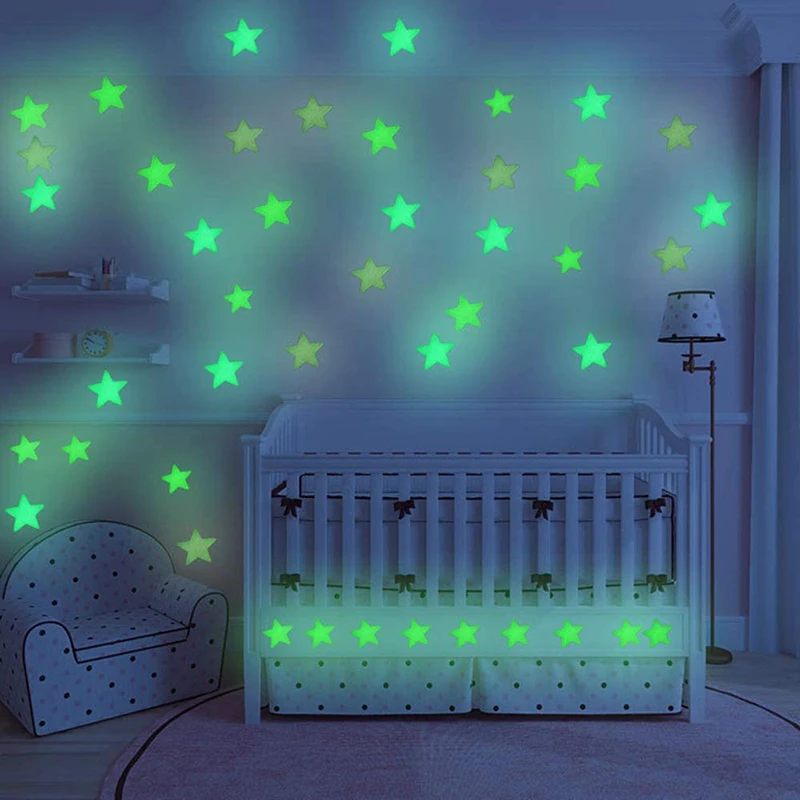 

3D Star and Moon Energy Storage Fluorescent Glow In the dark Luminous on Wall Stickers for Kids Room living Room Decal