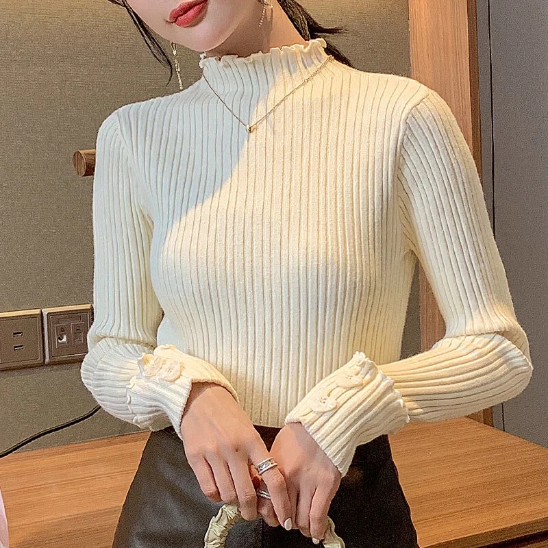 Knitwear women's autumn winter 2021 new Pullover Sweater lazy high sense bottomed shirt long sleeve high neck top