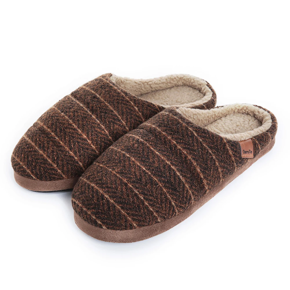 Мужские плюшевые домашние тапочки с эффектом памяти винтажные полосатые без