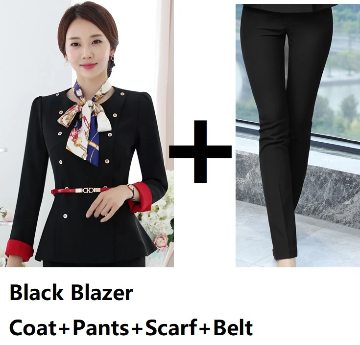 Black Pantsuits Модные костюмы в едином стиле, брючные костюмы с пиджаком и штанами для женщин, женские брючные костюмы, блейзеры, комплекты с шарфом и поясом - Цвет: Black Pantsuits