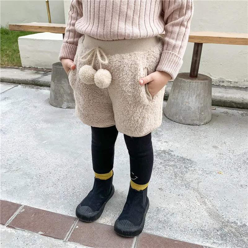 Осень зима плотные шорты из овечьей шерсти для маленьких девочек милые теплые