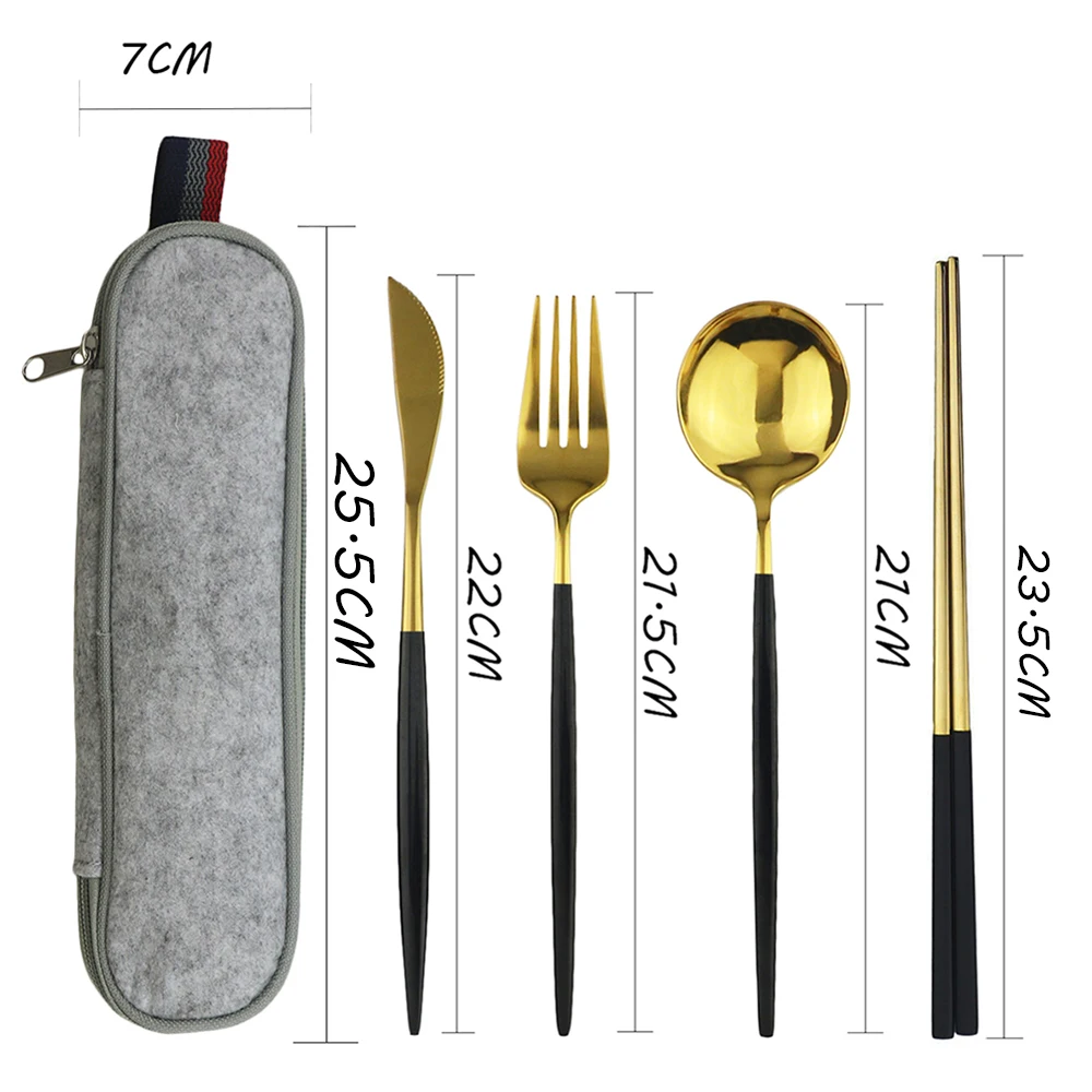 Набор столовой посуды из нержавеющей стали розовое золото для путешествий