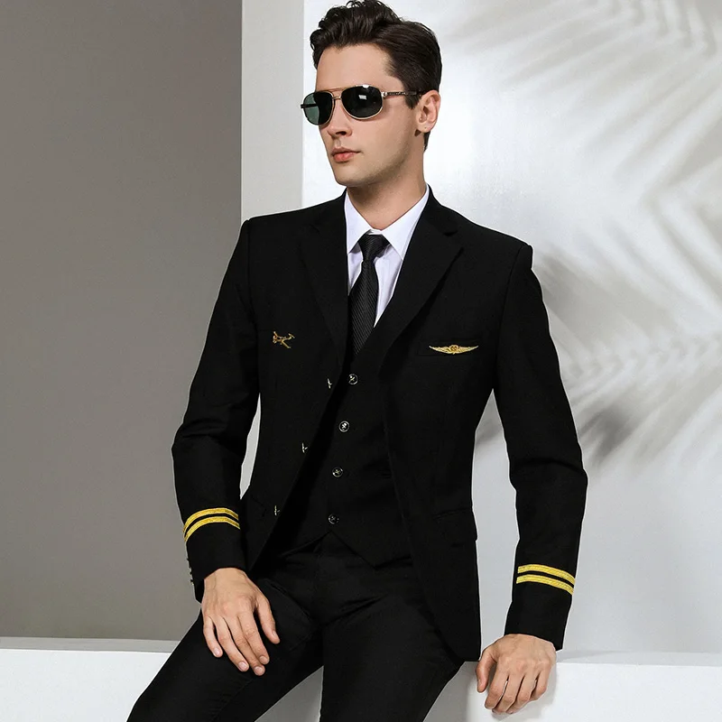 

Pilot Uniform Jacket Captain Piloto Avion Airline Uniform Senior Annual Meeting Dress Suit Single Row Coat Aeronautica Militare