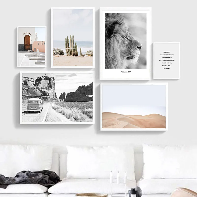 

Landscape Scandinavian Poster Nordic Desert Bus Nature Wall Art Canvas Print Painting Decoration Picture Modern Home Decoration