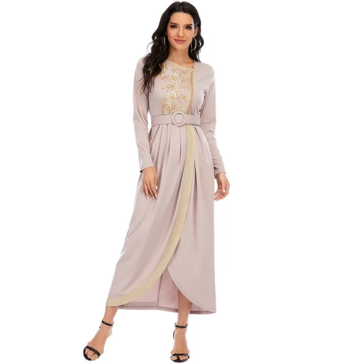 

Ramadan Beading Muslim Women Dress Islamic Clothing Solid Eid Turkey Hijab Abaya Vestidos Lace-up Moroccan Kaftan Abayas 2021