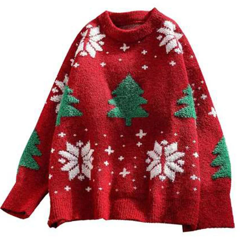 2022 Рождественская одежда женские Пуловеры и свитера вязаный винтажный бархатный