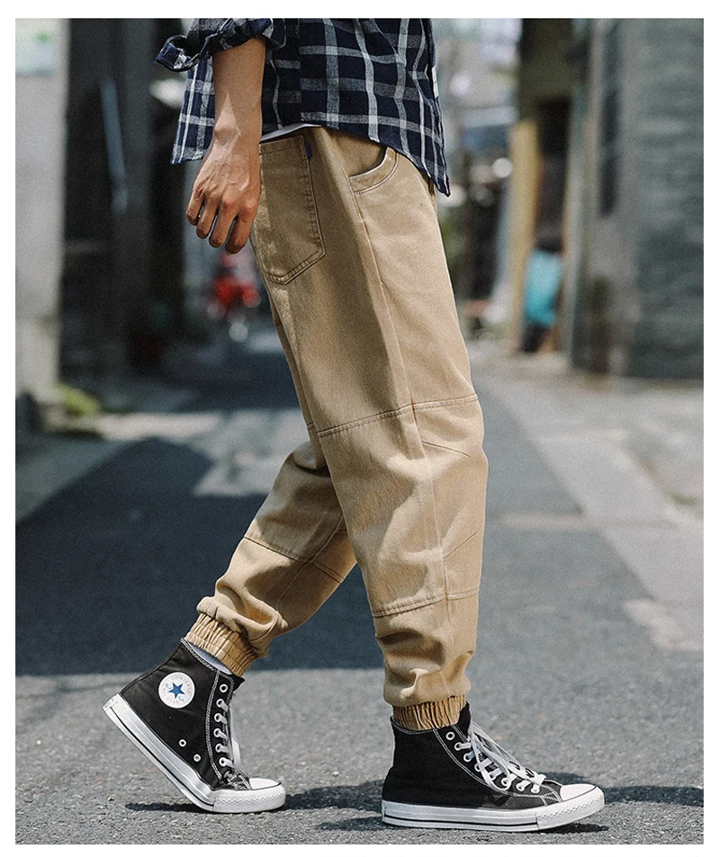 Fashion Streetwear Men Jeans Loose Fit Spliced Designer Denim Cargo Pants Harem Jeans Men Japanese Style Hip Hop Joggers Jeans