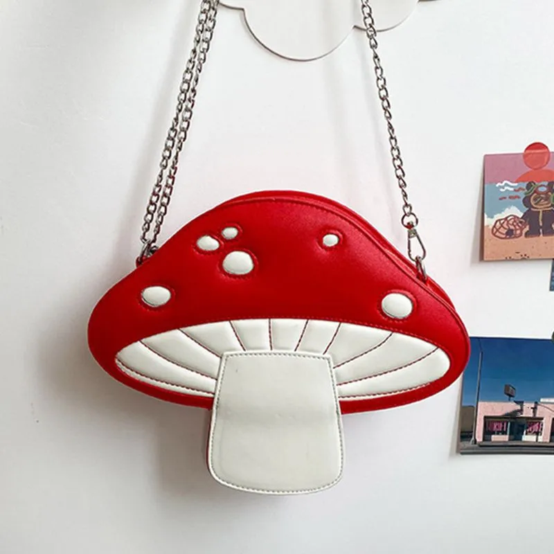 

Women Girl Mushroom Shape Handbag Pu Leather Chain Shoulder Bag Female Casual Messenger Crossbody Satchel Purse Shopping Tote